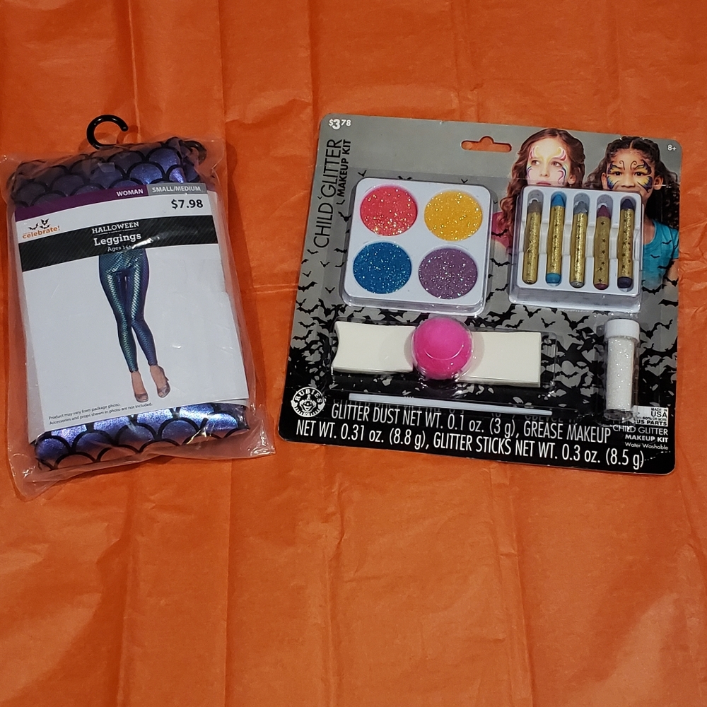 Mermaid Halloween costume accessories mermaid leggings glitter makeup kit